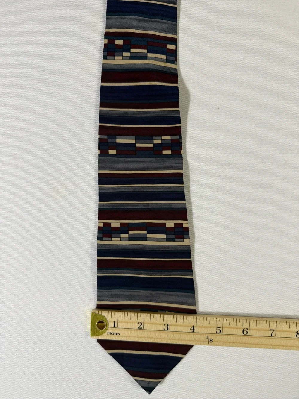 Perry Ellis Striped Silk Tie in Navy, Burgundy, Gray and Cream